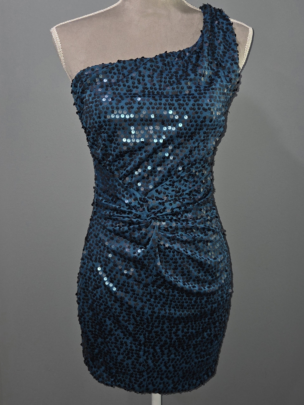 Lily Rose One-Shoulder Sequin Dress in Teal Blue